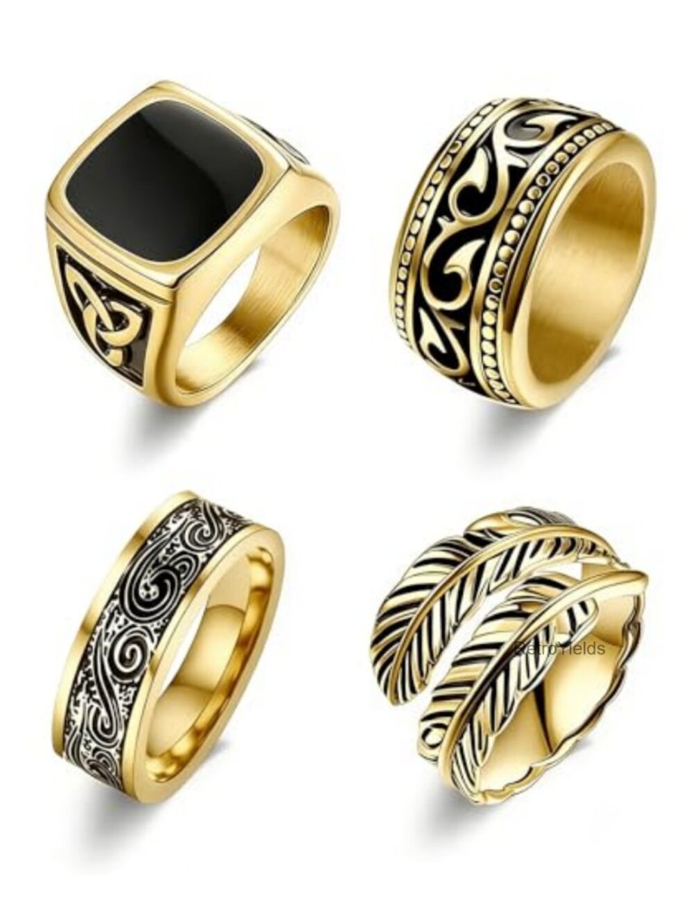4pc Stainless Steel Vintage Signet Ring Set Men Greek Celtic Biker Thumb Rings
